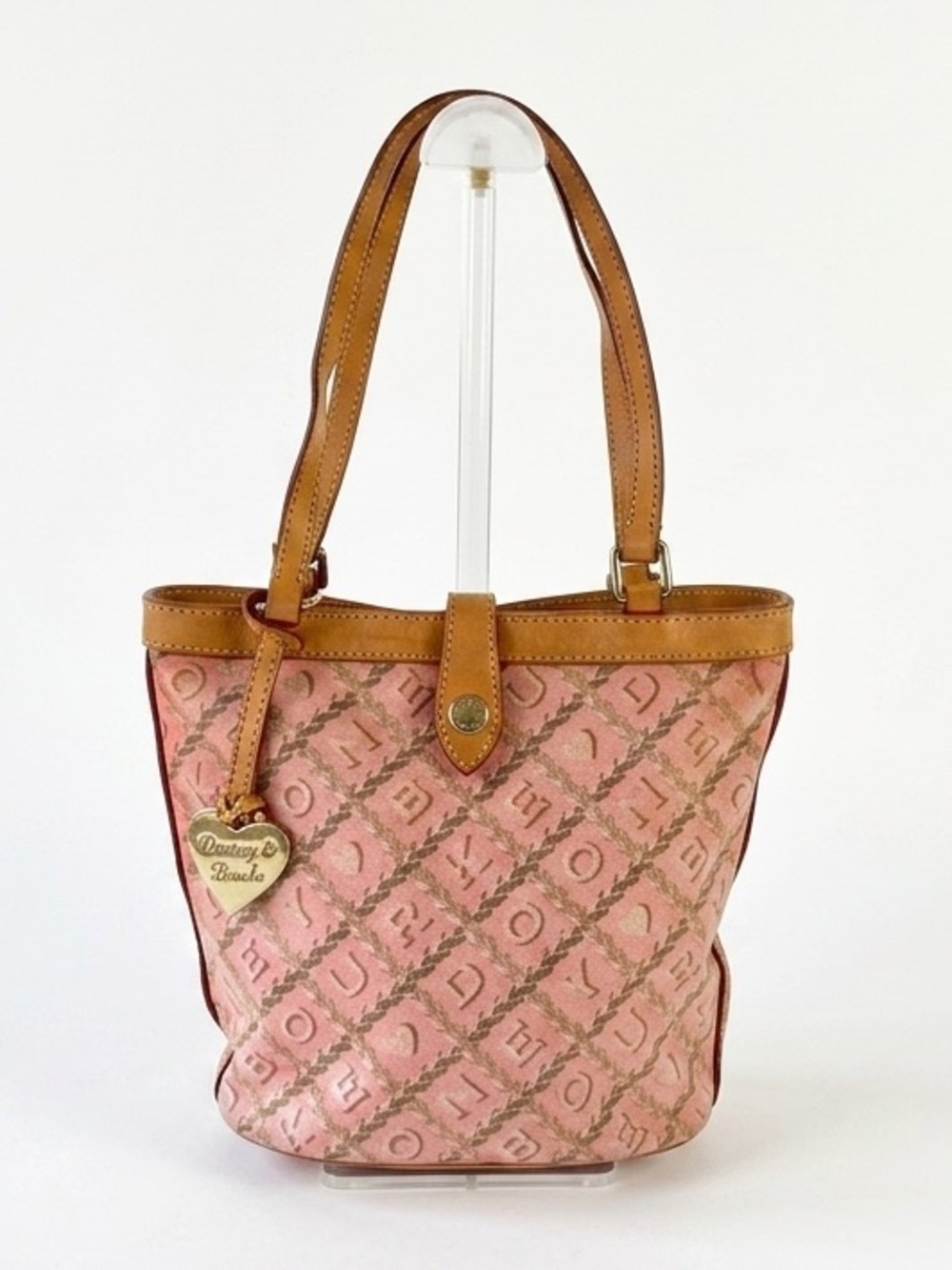 Dooney & Bourke Y2K Pink Monogram Bucket Tote Bag With Heart Charm. VTG J7425761